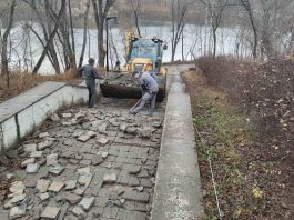 Lucrări de reparaţie curentă a scărilor de la intrarea în Parcul „Valea Trandafirilor” continuă