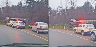 Camion răsturnat la Hâncești: şoferul a ajuns la spital