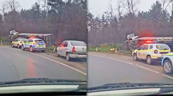 Camion răsturnat la Hâncești: şoferul a ajuns la spital
