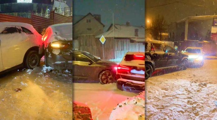 Accidente în lanț pe drumurile înzăpezite din Chișinău. Zeci de mașini, avariate