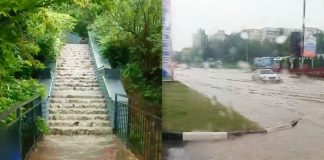 Ploaia torențială a inundat străzile din Râbnița: mașini, aproape acoperite de apă