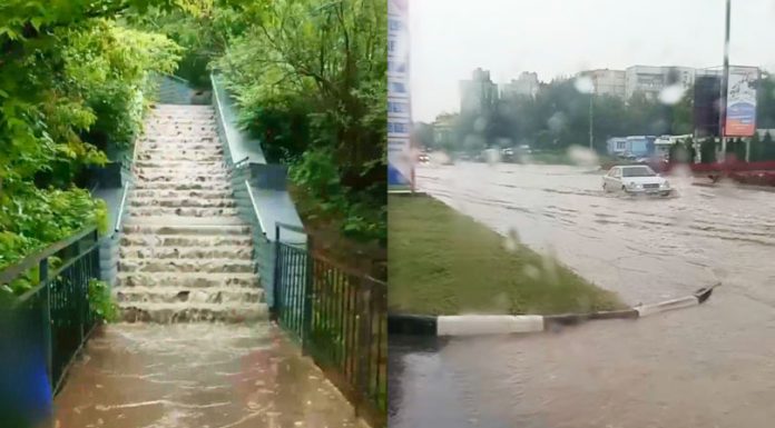Ploaia torențială a inundat străzile din Râbnița: mașini, aproape acoperite de apă