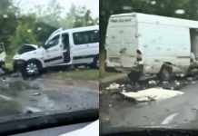 Coliziune la Cupcini: microbuz ajuns pe contrasens, un autoturism a ieșit de pe carosabil