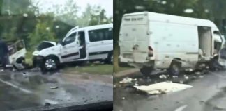 Coliziune la Cupcini: microbuz ajuns pe contrasens, un autoturism a ieșit de pe carosabil