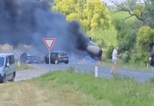 Patru victime într-un accident la Sângerei: Șoferii au intrat pe un sector cu vizibilitate redusă din cauza incendiului