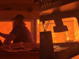Momente de groază în Canada: o locomotivă a rămas blocată între incendiile de vegetație