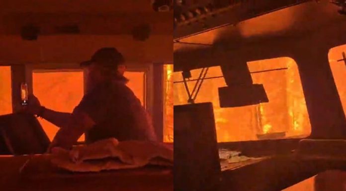 Momente de groază în Canada: o locomotivă a rămas blocată între incendiile de vegetație