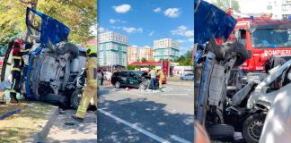 Haos în trafic la Botanica: Mai multe vehicule s-au ciocnit, iar un automobil s-a răsturnat