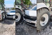 Accident pe strada Florilor din Chișinău: Un KIA s-a ciocnit de un tractor care efectua lucrări